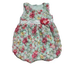 Nannette Baby 24 Months Floral Rose Lace Textured Spring Mint Green Pink Romper